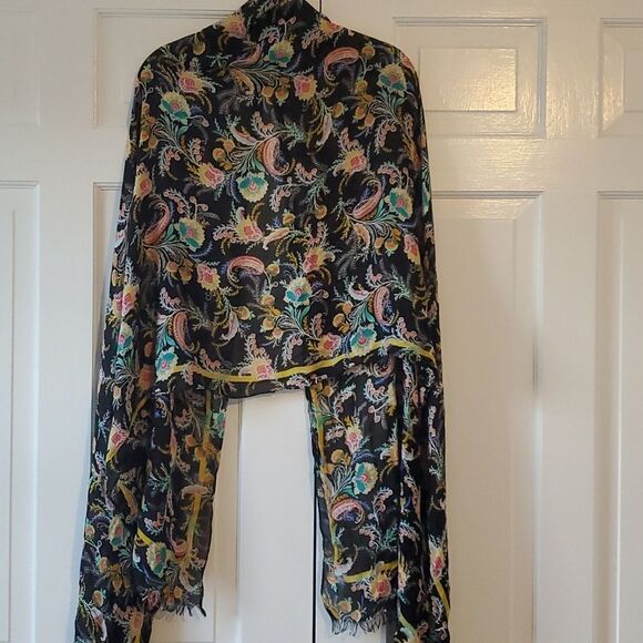 LOFT SCARF WRAP FLORAL PRINT BLACK PINK GOLD AQUA LIGHTWEIGHT - Picture 6 of 11